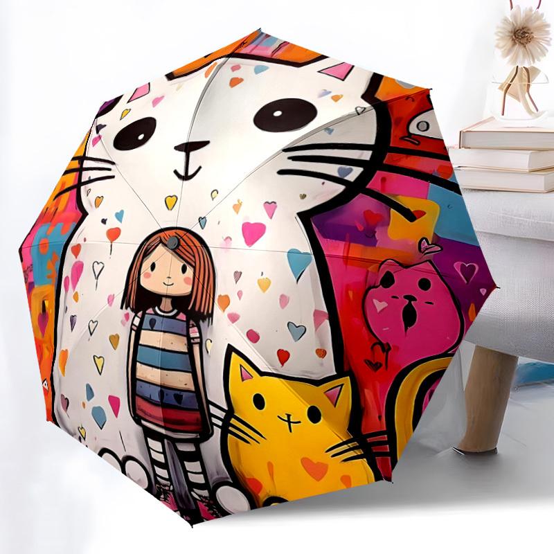 1PC Cat Girl Automatic Folding Umbrella, Portable & Foldable Design with 8 Ribs, Casual Outdoor Accessory, Umbrella for Windproof45
