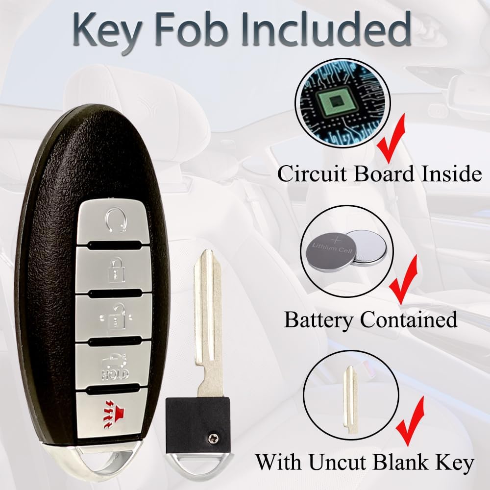 Key Fob Keyless Entry Fits for Nissan Altima Versa Sentra - Remote Control Push SART Key Replacement 5 Button FCC: KR5TXN4, PN# 285E3-6CA6A