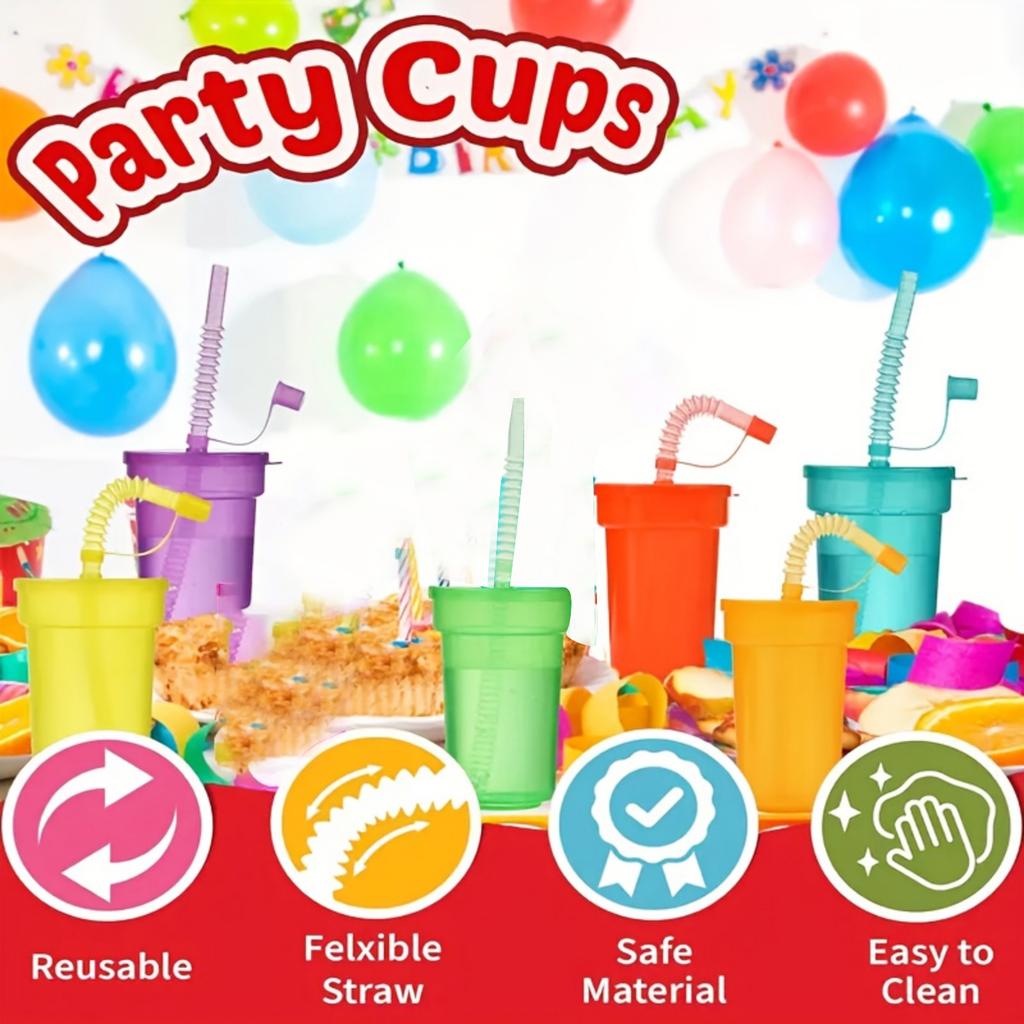 Children's Colored Transparent 6-Color Straw Plastic Cup Outdoor Travel Adult Juice Stacking Cup