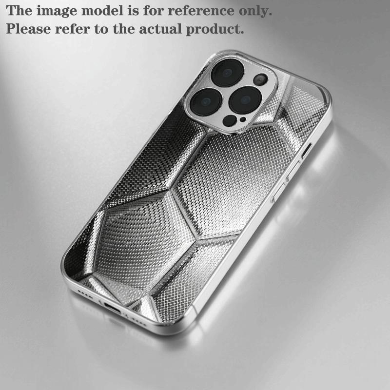 Premium electroplated glass phone case for iPhone 17 16 15 14 13 12 11pm Pro Plus. New metallic soccer ball texture.