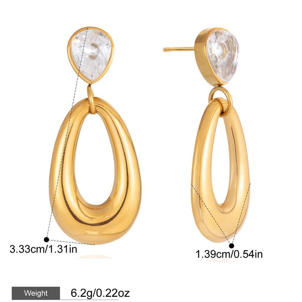 Yori Fashion White Teardrop-shaped Cubic Zirconia Pendant Earrings Stainless Steel Versatile Popular Pvd Waterproof Jewelry