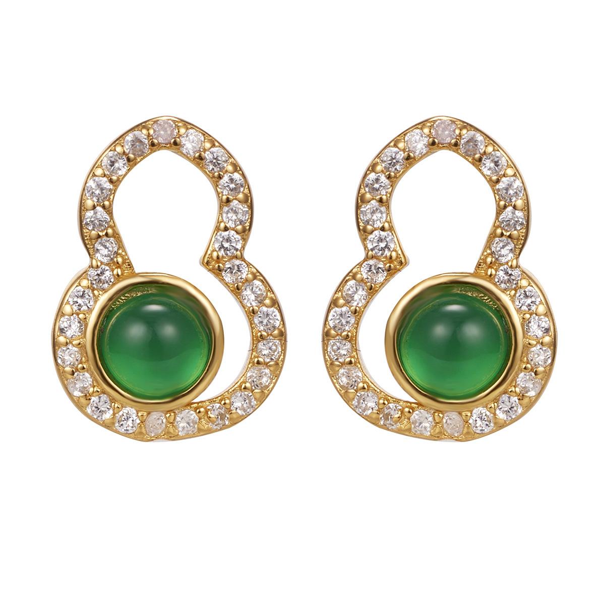 

Серьги-гвоздики из серебра 925 пробы в форме тыквы, инкрустированные халцедоном, яйцевидная поверхность, серьги-гвоздики Fulu среднего размера с цирконием, ювелирные изделия, мода