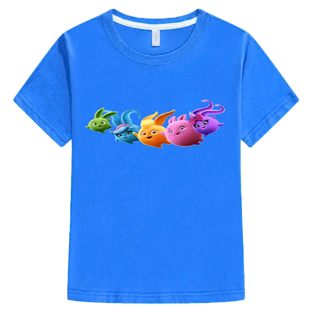 100% Cotton Sunny Bunnies Children's T-shirt Cute Rabbit Cartoon Print Girls Tops Boys Tees Fashion Kids Summer Clothes Short Sleeve  Anime T-shirt