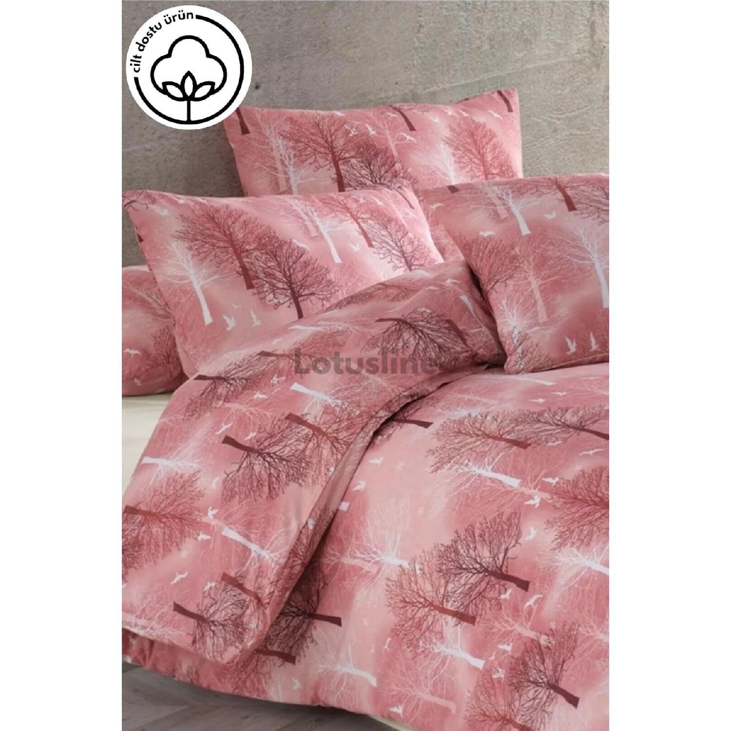 

Home Burgundy Tree Pattern Luxury Cotton Double Duvet Cover Set - Set бордовий