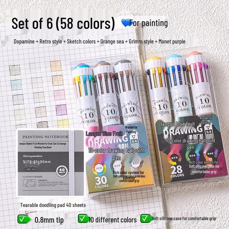 Blue Fruit Multi-Color Gel Pen Set - 30 High-Quality Stackable Press-Type Ballpoint Pens for Journaling