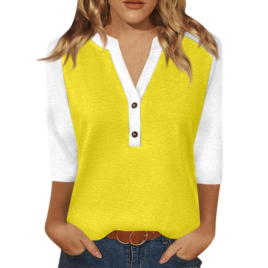 Women's T Shirt Print Button 3/4 Sleeve Daily Weekend Fashion Basic V- Neck Regular Top