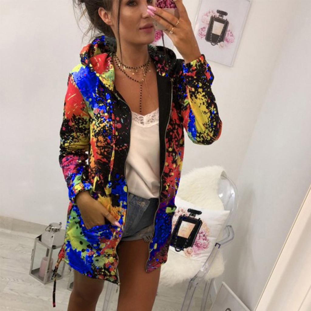Fashion Womens Tie Dyeing Print Coat Outwear Sweatshirt Hooded Jacket Overcoat