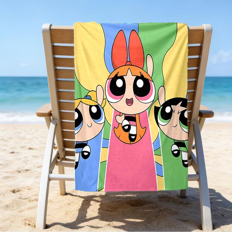 proof beach towel with a The Powerpuff Girls2 pattern - soft,absorbent,quick-drying,machine washable - perfect for swimming,camping,bathing
