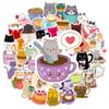 50 PCS Cartoon Hand-painted Cat Coffee Stickers Decals Laptop Mobile Phone Luggage Skateboard iPad Children's Toys Waterproof St