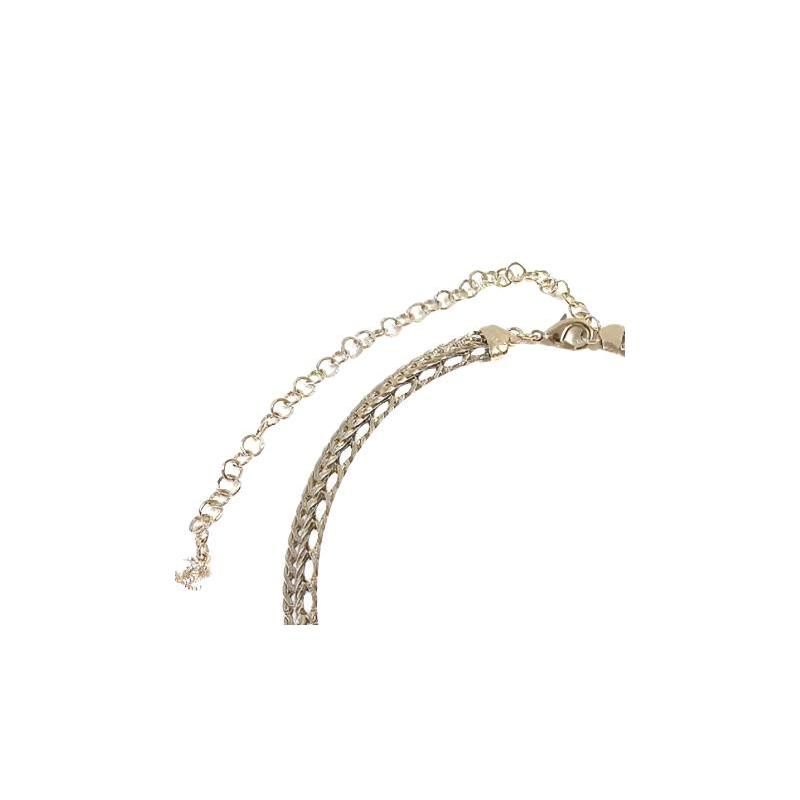 CHANEL Sheepskin White Crystal Leather 18K Gold Necklace Women's