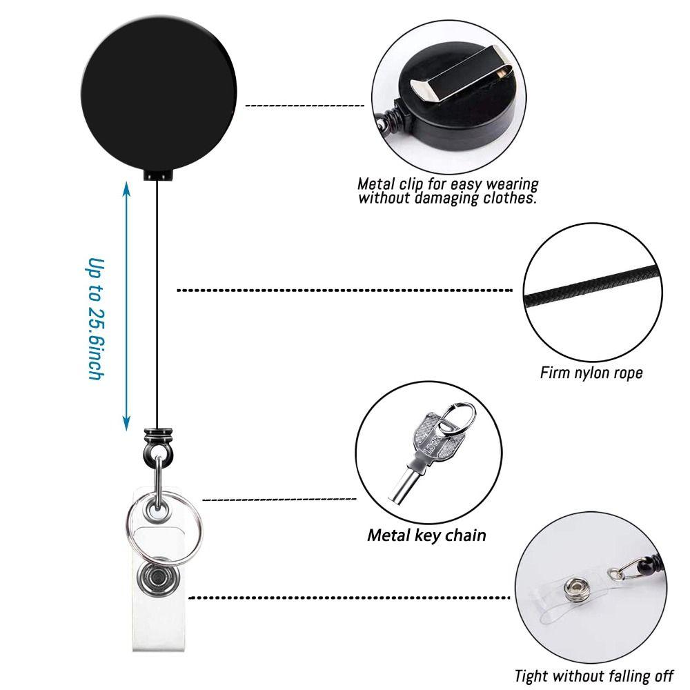 Rope Retractable Work Permit Card Set Carabiner Reel Clip Keychain Attachment Card Holder Hard Shell Protective