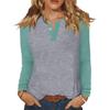 Women's T Shirt Color Block Button Long Sleeve Daily Weekend Fashion Basic V- Neck Regular Top