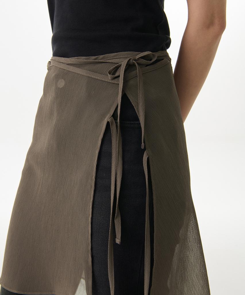 Musinsa Standard Woman Women'S Sheer Crinkle Layered Wrap Skirt_Short [Khaki Brown]