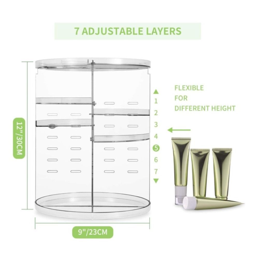 360 Degree Rotatable Rotating Makeup Organizer with Brush Holder Transparent Cosmetic Holder Shelf Adjustable Large Capacity