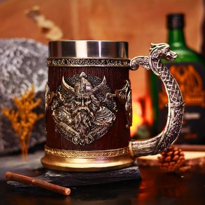 Große Edelstahl-Wasserflasche mit Wikinger-Motiv, isolierter Kaffeebecher, Bar-Bierkrug, Taza de Café, Weintrinkgeschirr, Weinbecher,