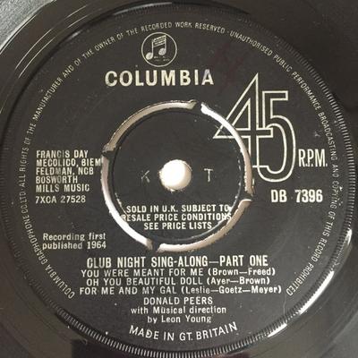 7inch Record DONALD PEERS - Club Night Sing-Along-Part One DB7396 Columbia 1964 UK Pop Used