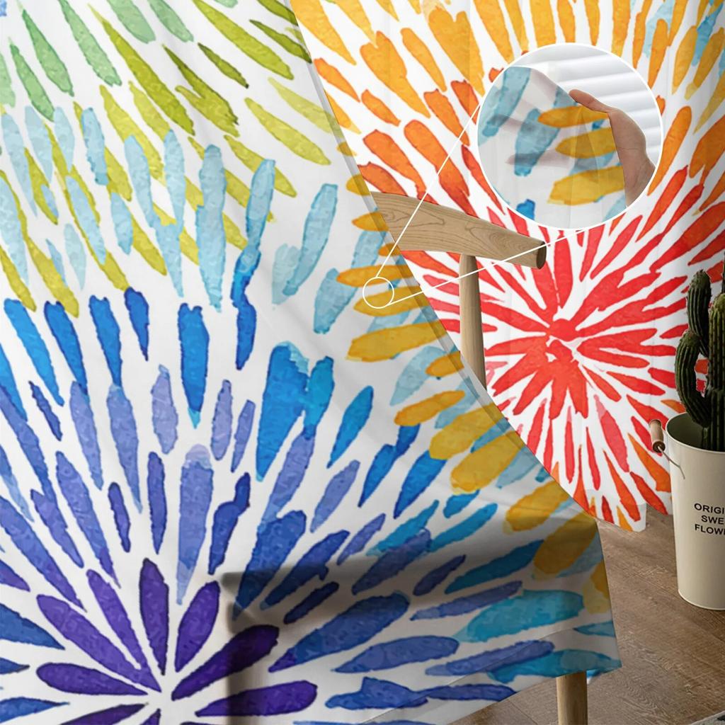 Boho-Aquarell-geometrische, transparente Fenstervorhänge für Wohnzimmer, Küche, Kinderzimmer, Voile-Hängevorhang