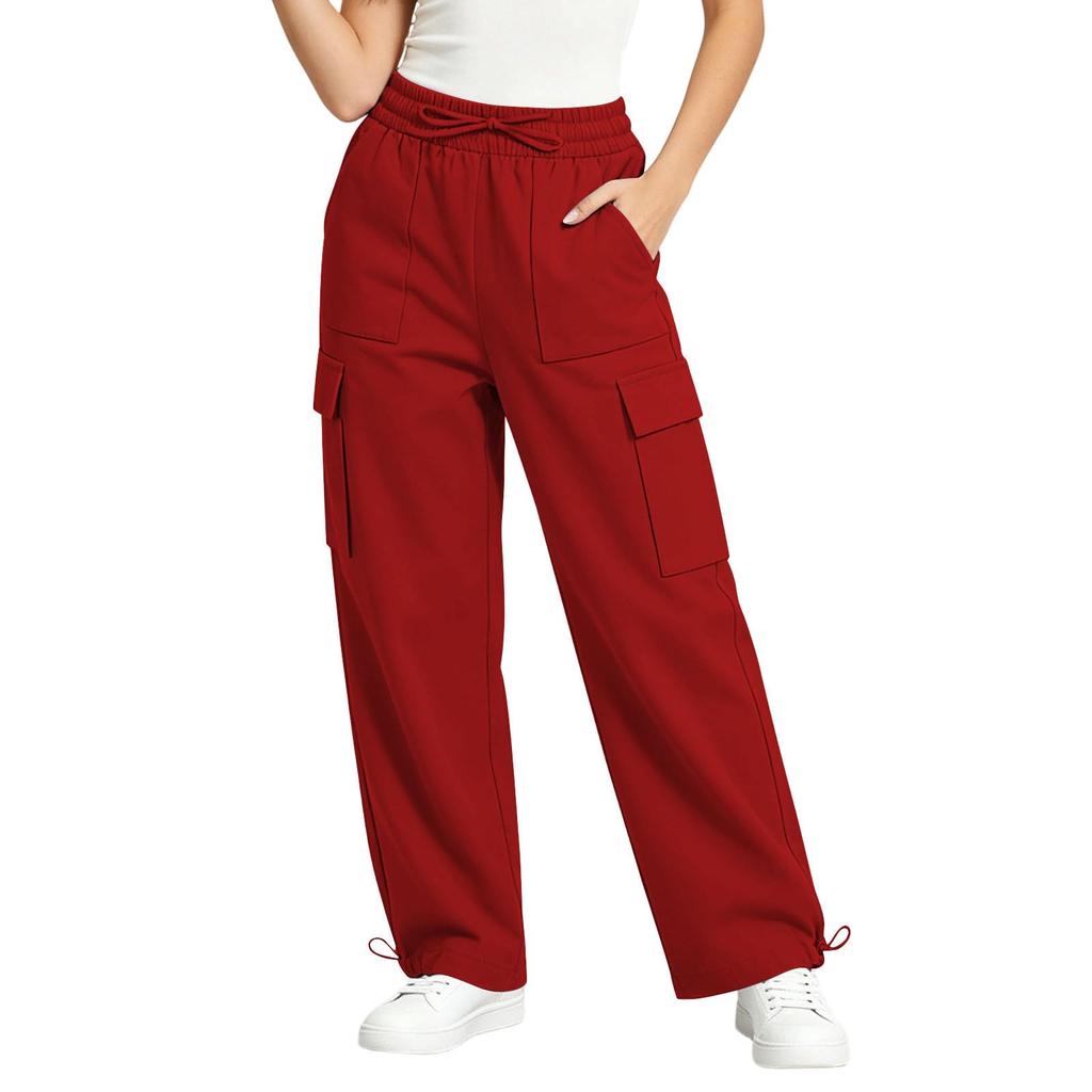 Women's High Waist Drawstring Wide Leg Pants Casual Trousers