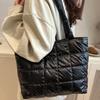 Casual Solid Color Shoulder Bags Large Capacity Down Cotton Padded Quilted Tote Bag Underarm Bags Women Girls