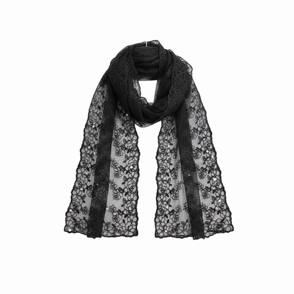 Embroidered Flower Lace Scarf Lightweight Female Headscarf Retro Silk Scarf Summer