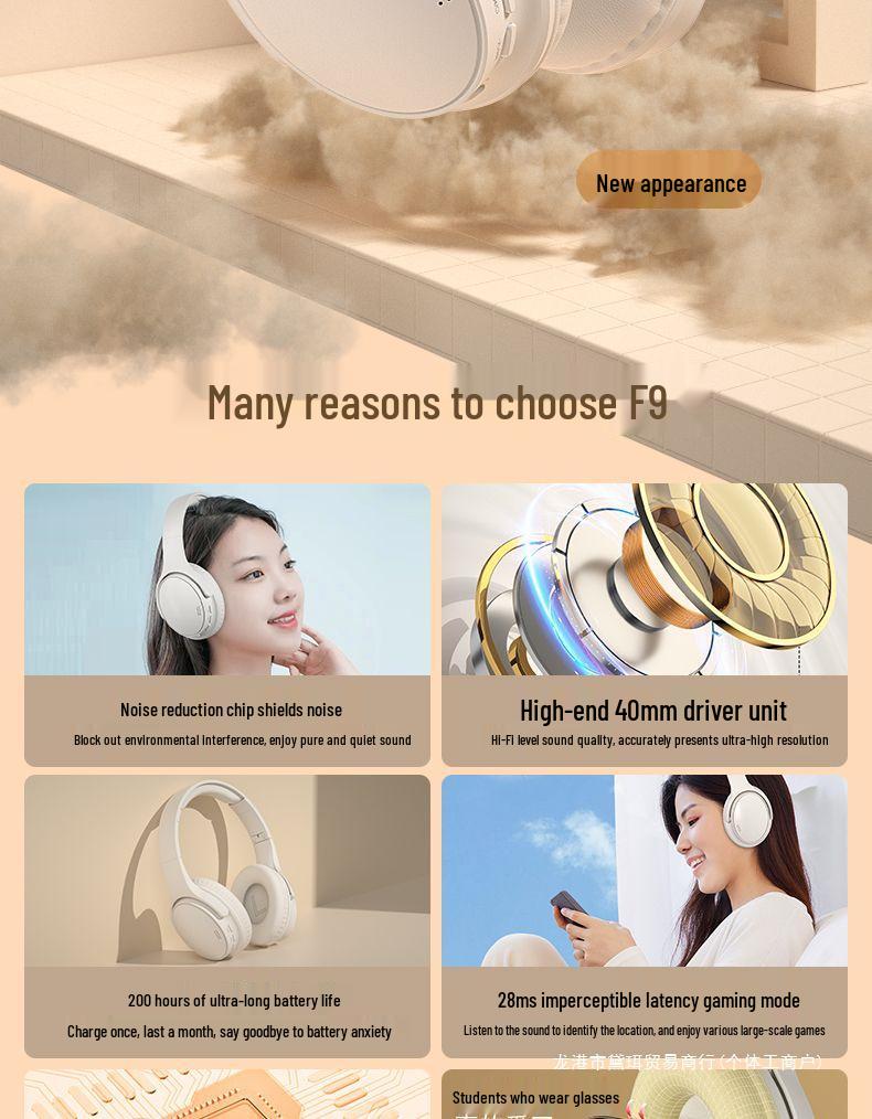 200-Hour Bluetooth Over-Ear Noise-Cancelling Wireless Gaming Headphones for Sports & Mobile