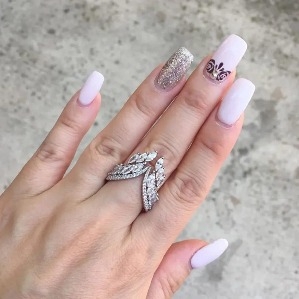 New Arrival Fashion Angel Wings Opening Ring for Women Luxury Shiny Full of Zircon Wedding Bangle Jewelry Party Accessories Gift