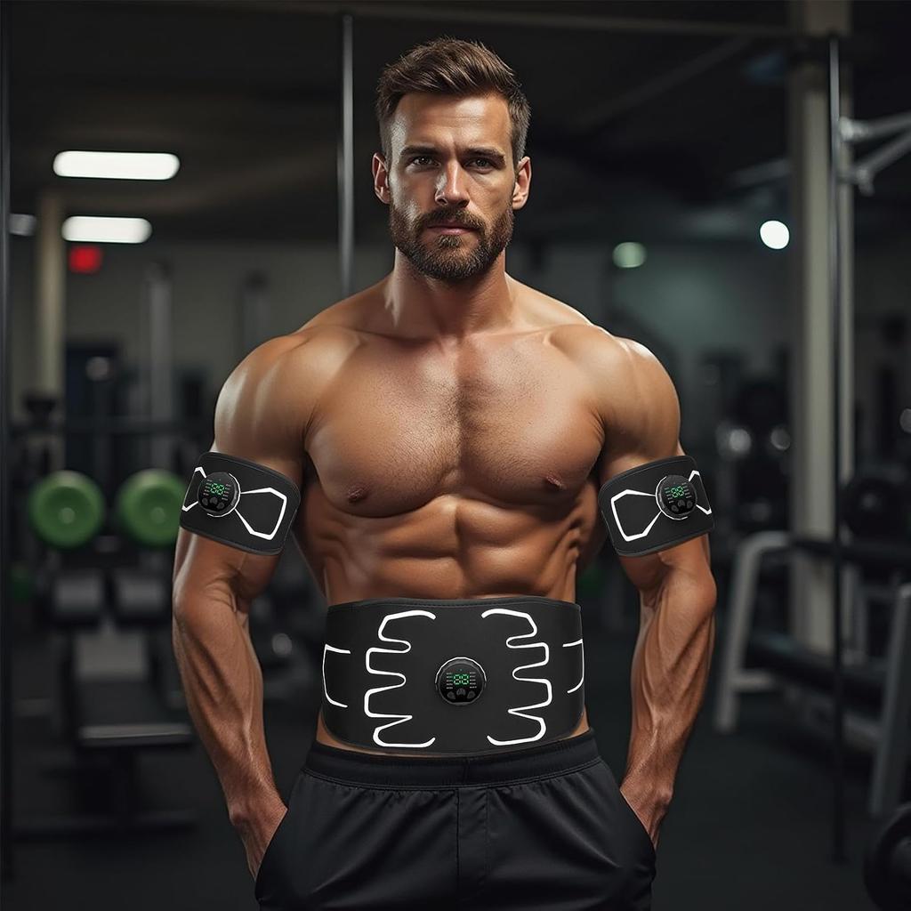 Elektronischer Muskelstimulator - Tragbarer batteriebetriebener Bauchmuskelstimulator Muskeltoner für Muskelaufbau, EMS Bauchmuskelmaschine, Fitness Krafttraining Workout