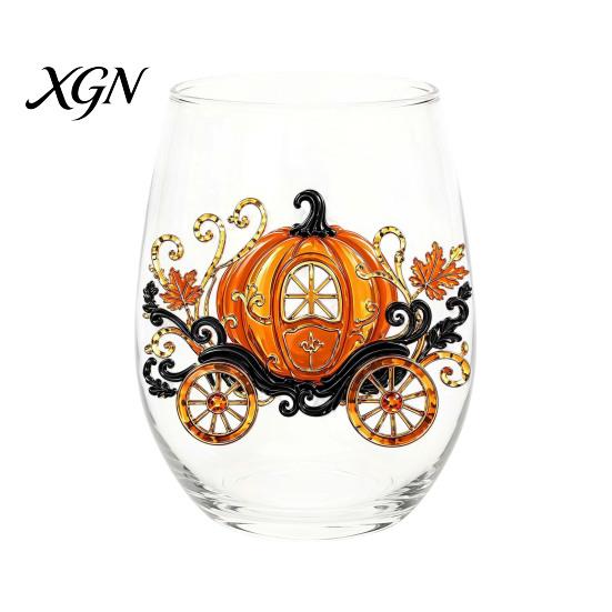 Personalized Daily Use Glassware Stemless Wine Glasses with Marine Animal Pattern, 420ml Capacity, High Borosilicate Halloween Themed Drinking