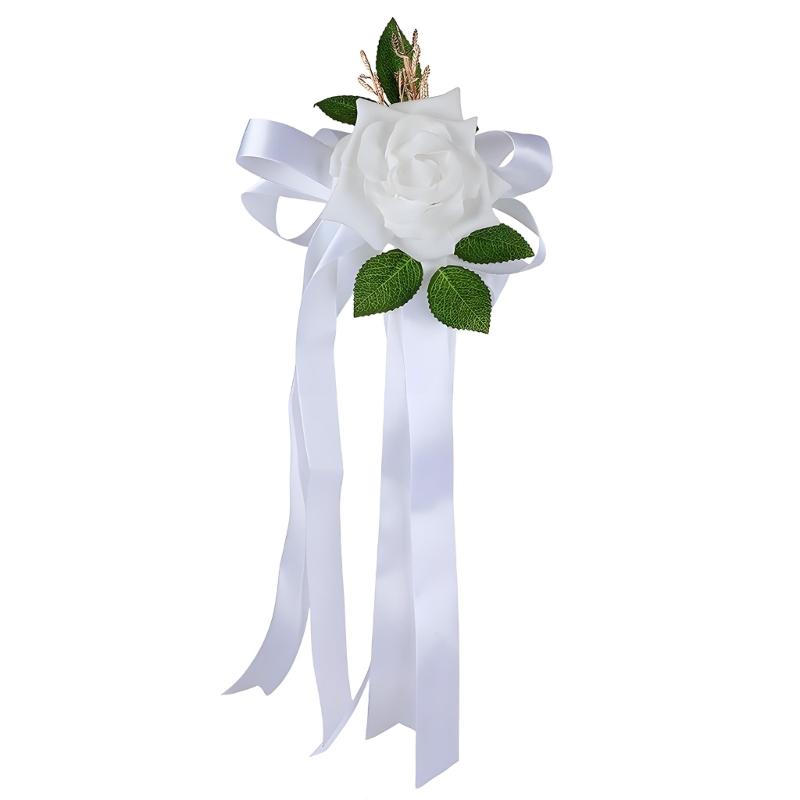 Wedding Rose Ornament for Car Use, Faux Rose Ribbon Accent for Engagement Signs, Party Tables, and Home Display