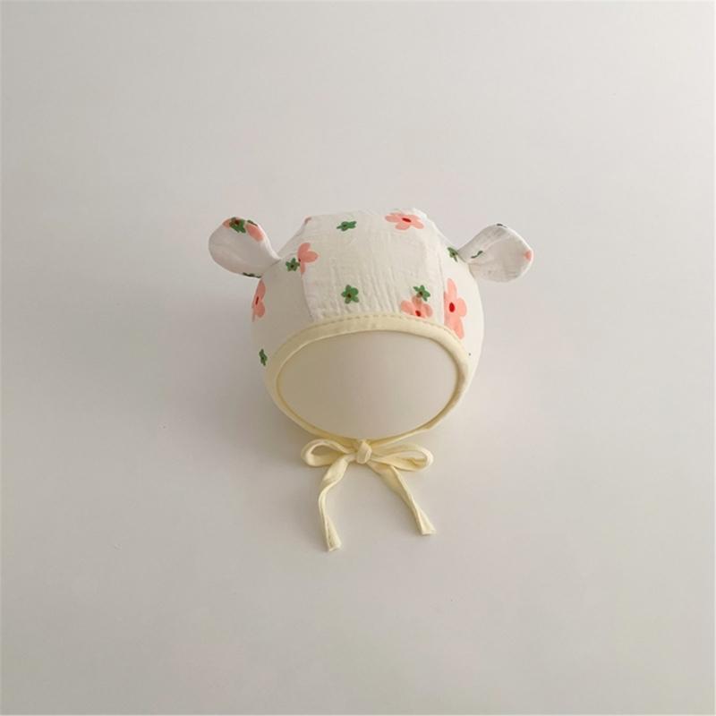 Lovely Earflap Hat with Chin Tie, Baby Fetal Caps Soft & Breathable Bonnet Fashionable Infant Hospital Hat for 0-1 Year