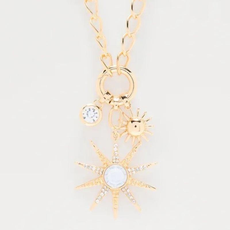 Light luxury high-end sun pendant necklace personalized diamond thick chain alloy collarbone chain jewelry women