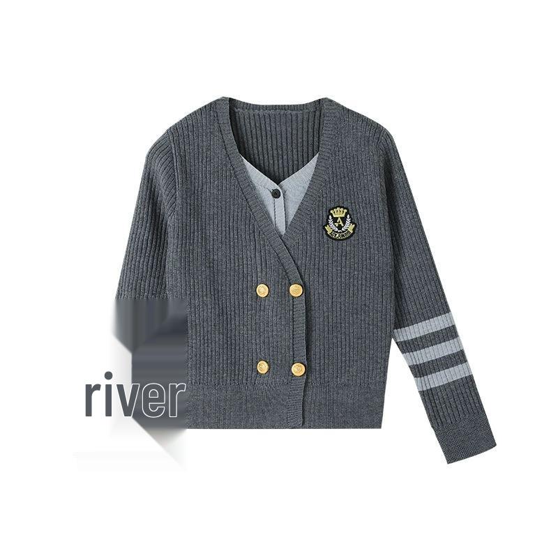 2025 Girls' Academy Style Knit Cardigan with Two-Piece Korean Slimming Skirt Set