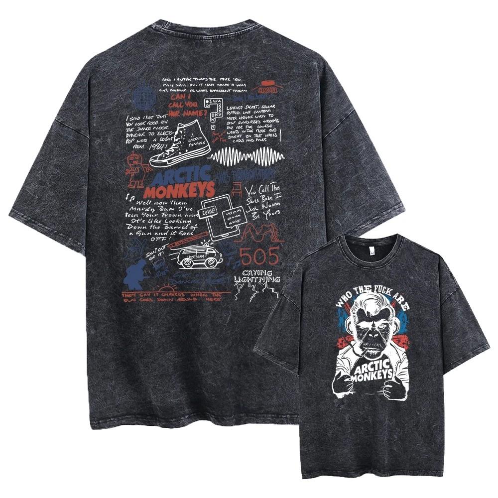 Arctic Monkeys Washed TShirts Graphic Print Unisex Cotton Tees Rock Band Shirts XL