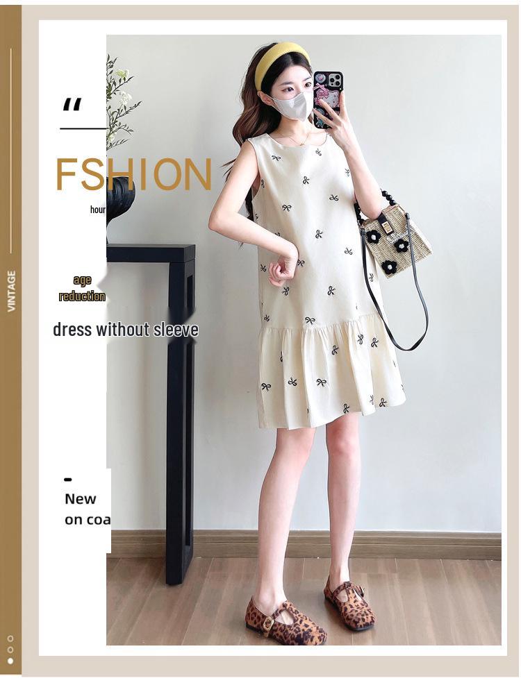 Maternity French Style Sleeveless Summer Dress - Trendy Short Skirt for Pregnant Women