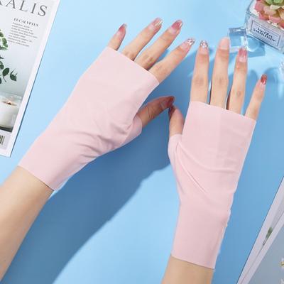 Sunscreen Gloves Women's Summer UV Protection Thin Cool Breathable Half Finger Riding Driving Ice Silk Manicure Gloves