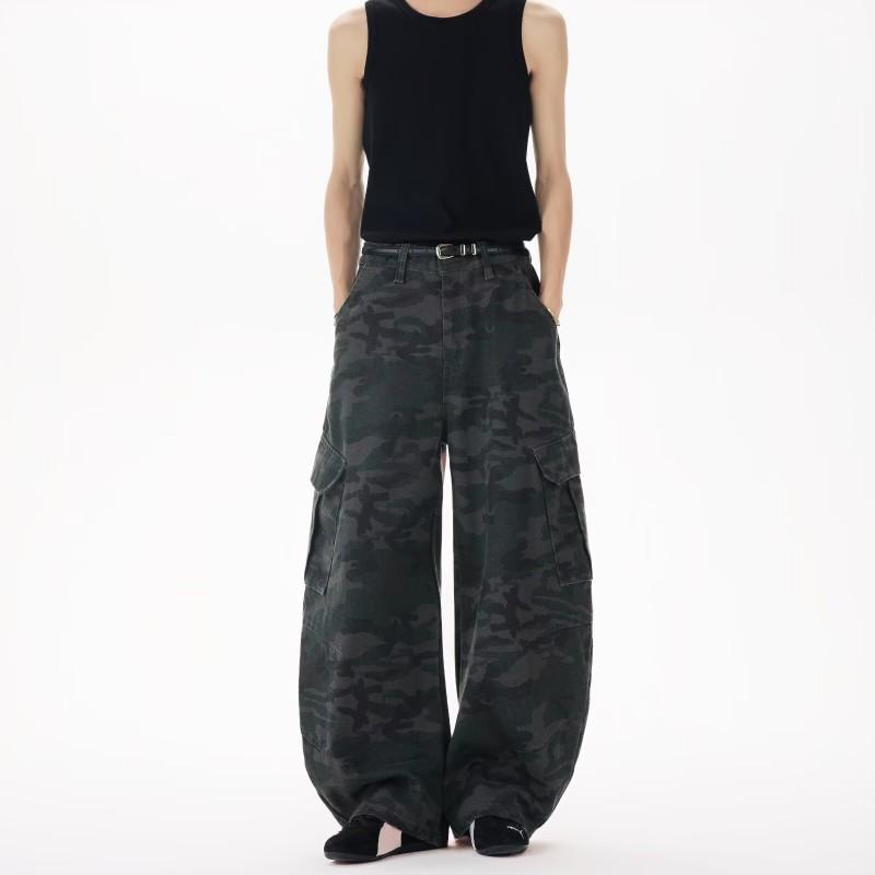 2026 Embroidered Denim Pants Loose Fit High Street Style Wide Leg Jeans Teens