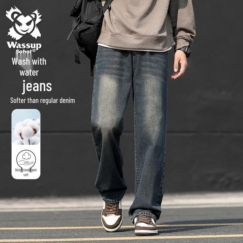 

Wassup Sohot Men s American Style Loose Straight-Leg Retro Jeans 2XL