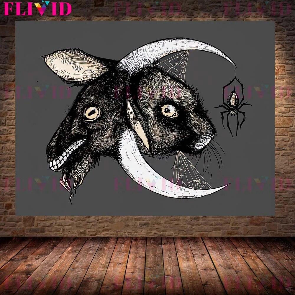 Bloodthirsty Lamb And Snake,Owl Vintage Terrible Animal Wall Art Canvas Painting Owl And Goat Man Abstract Poster Print Decor No Frame