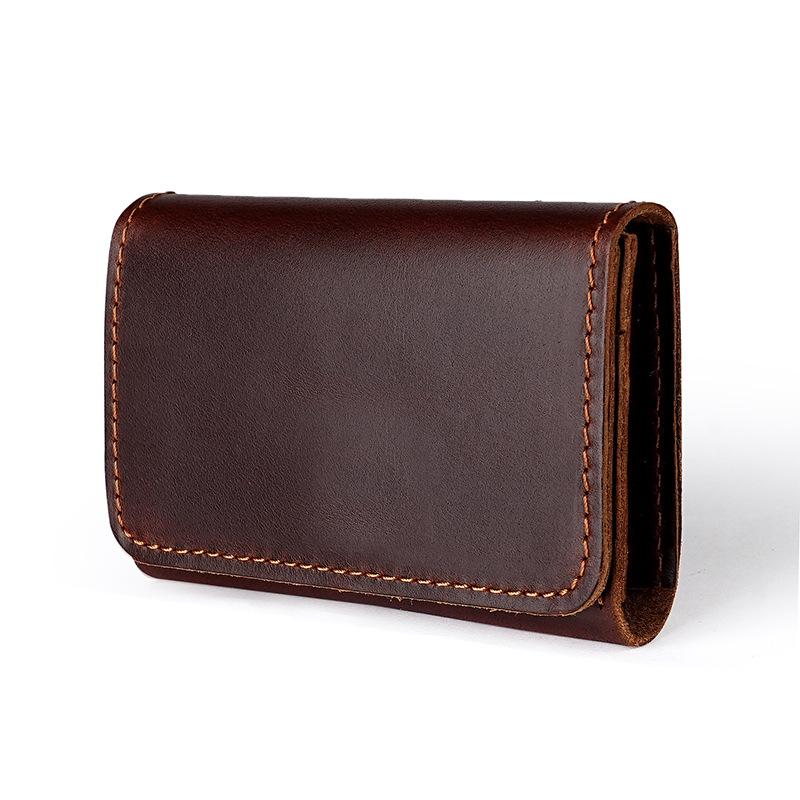 Men's Crazy Horse Leather Card Holder & Wallet - Genuine Dark Buckle, Multi-functional, Bi-fold, First Layer Cowhide