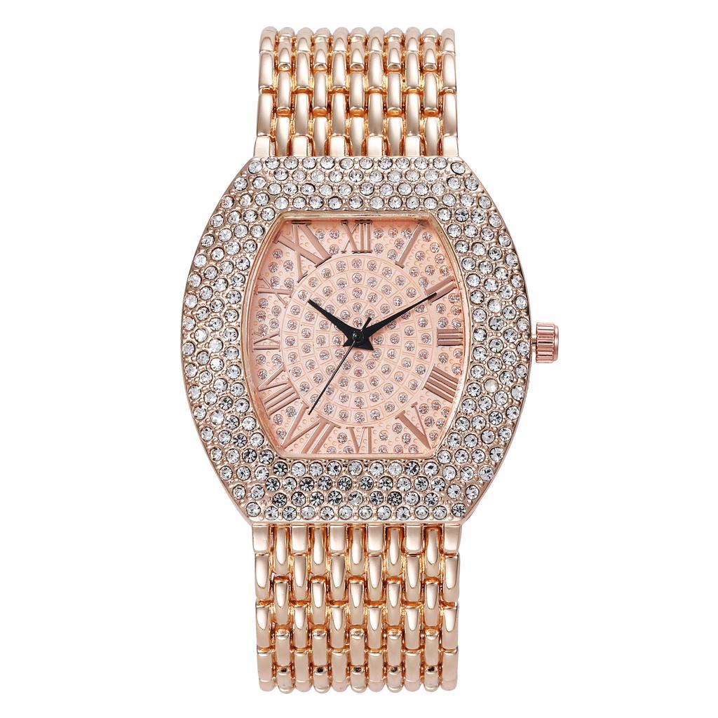 UTHAI H64 Montre Femme Entièrement Pavée Tempérament Bande Or Acier Forme Tonneau Ciel Étoilé Complet Vintage Mode Montres à Quartz
