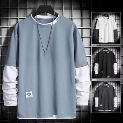 Mannen herfst winter top nep tweedelig patchwork kleuraanpassing losse trui ronde hals lange mouw zacht streetwear hiphop casual heren sweatshirt