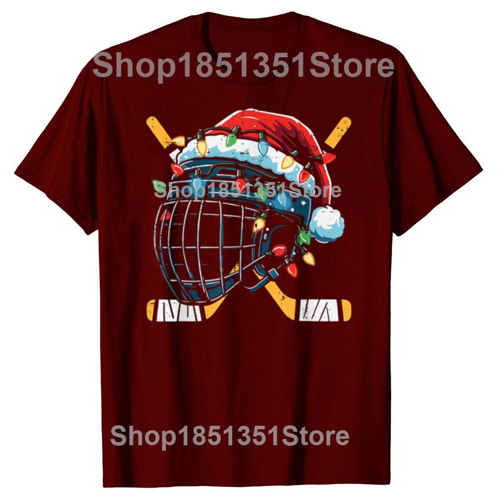 Funny Christmas Ice Hockey Xmas Graphic Tshirts Men Womens Fashion Casual Tshirt 100 Cotton Loose Oversized T Shirt