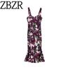 Za Spring New Arrivals Women's Clothing Zr European and American Style Wave-Shaped Wide Hem Floral Print Dress 0085128