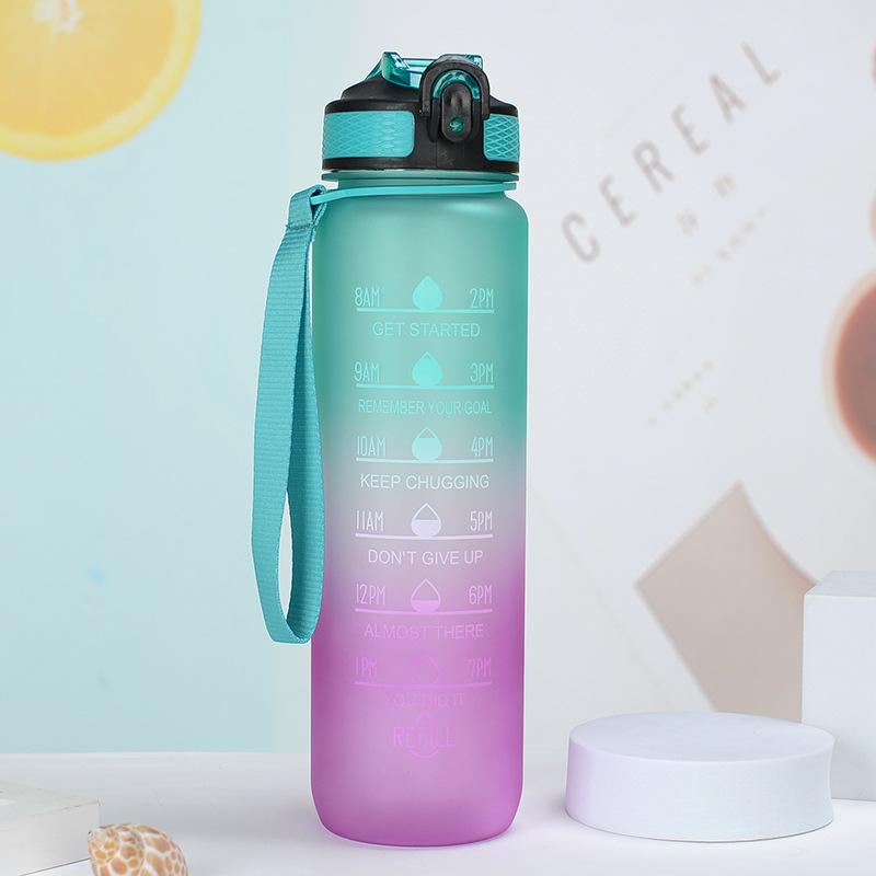 1L Sport Water Bottle with Time Marker Straw Leakproof BPA Free Lightweight To Carry Drinking Kettle for Fitness Gym and Outdoor Activity Athletic