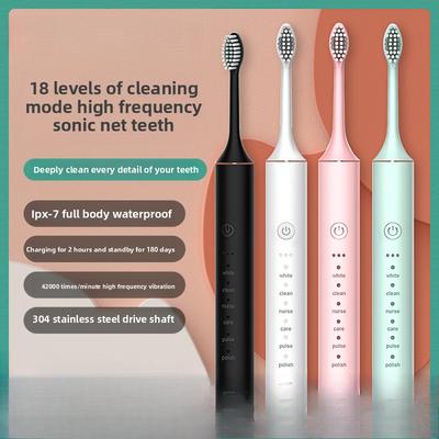 Escova de Dentes Elétrica Conjunto Haste de Metal 18 Velocidades Adulto Branco Brilhante Carregamento Automático À Prova d'Água Sônica Cerdas Macias Escova de Dentes para Casal