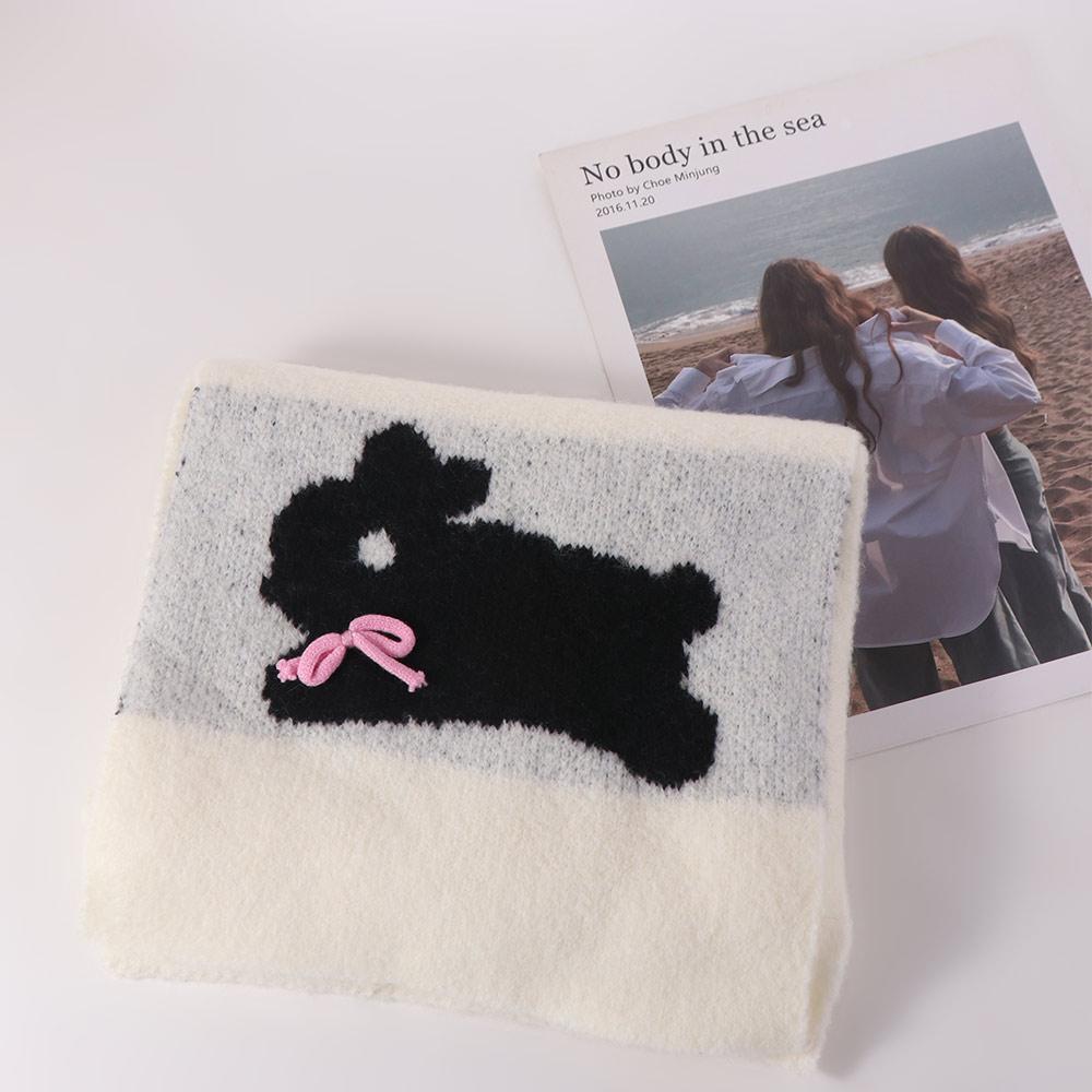 Polyester Rabbit Knitted Scarf Warmer Long Scarf Gift Cartoon Thick Shawl  Girls