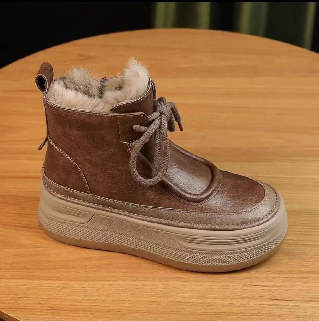 

Модные зимние женские ботильоны из искусственной замши с мехом для снега, женские челси, женские уличные туфли на толстой платформе с высоким берцем, короткие плюшевые ботильоны 38 коричневый