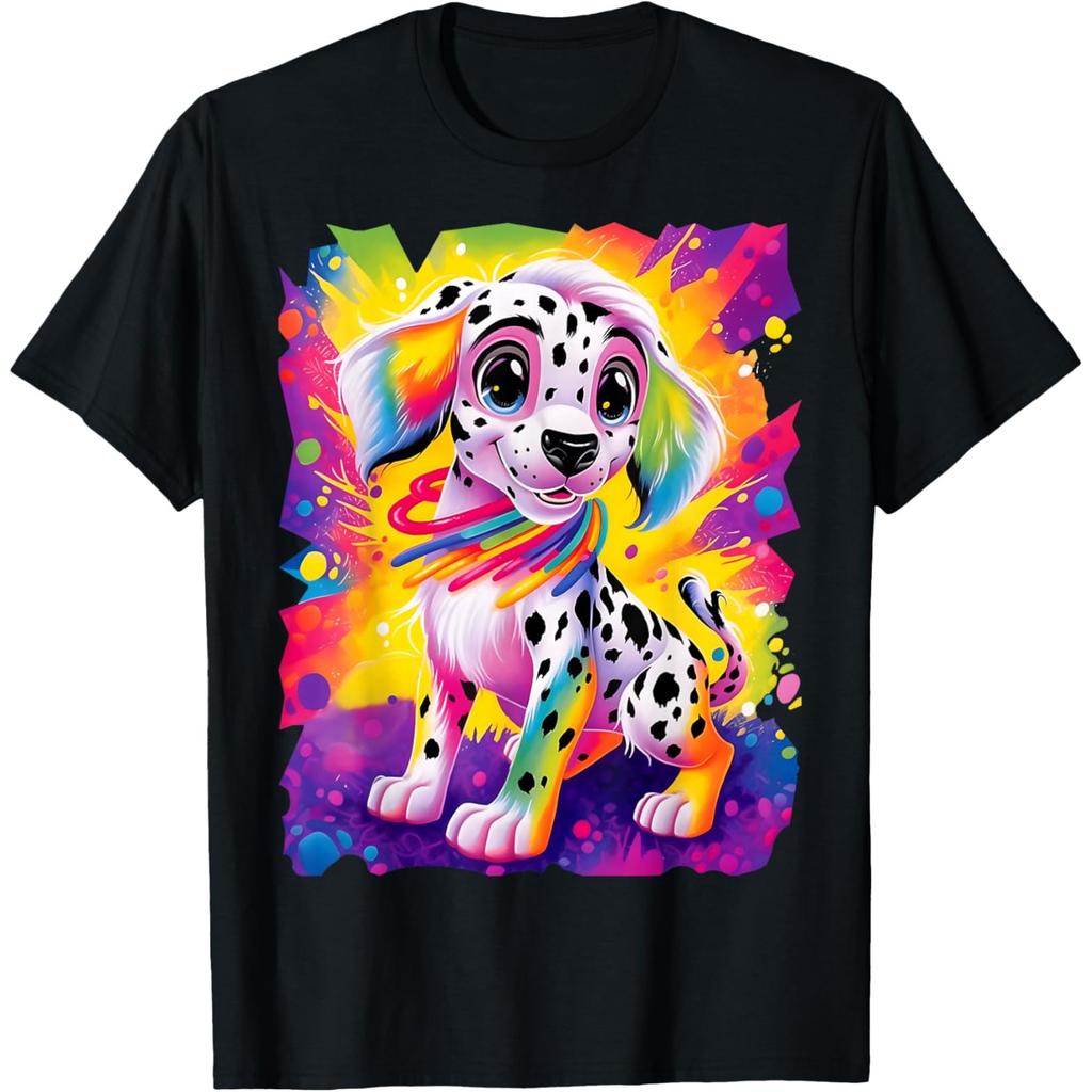 Colorful Dalmatian Puppy Dog Graphic Tee Bright Rainbow Print Casual Crewneck T-Shirt for Men