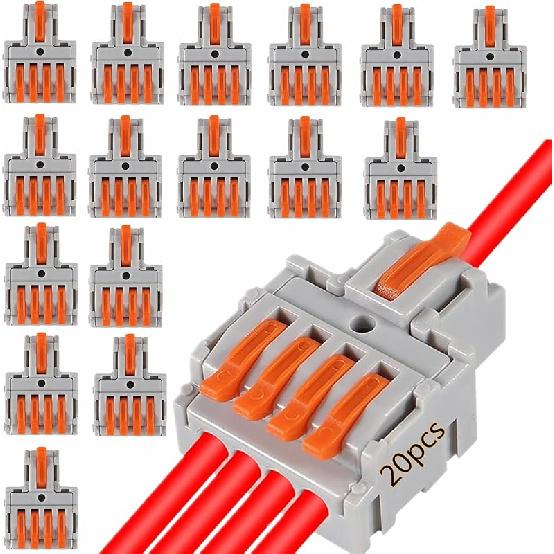 50PCS Lever Wire Connectors, T Shape Out Quick Wire Connectors, Electrical Lever Nuts Wire Connectors Push-in Conductor Terminal Block AWG 28-12