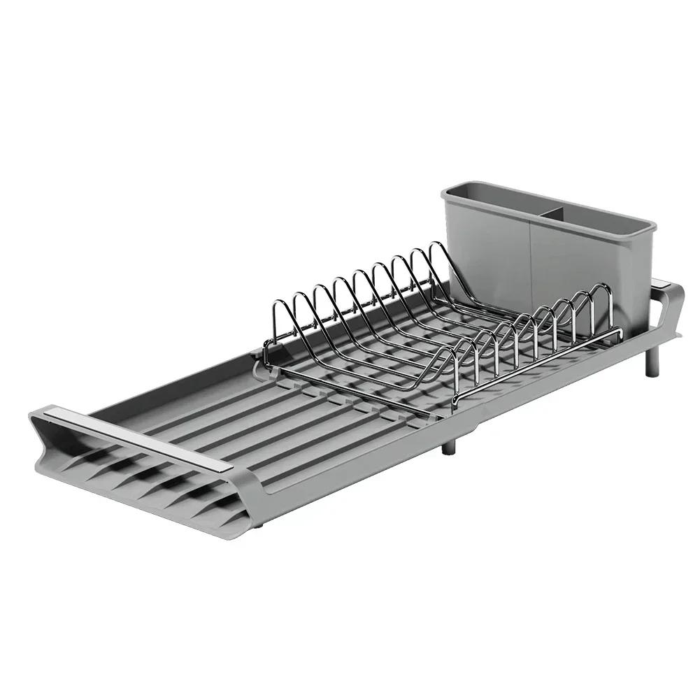 Expandable vegetable rack on kitchen countertop with drainage rust proof can accommodate 8 plates and 2 utensils серый 4780₽